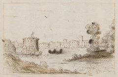 stadsgezicht met ronde toren