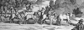 halve bollen van Guericke, met 8 paarden aan de ene kant