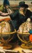 detail van gekleurde plaat: 2 globen